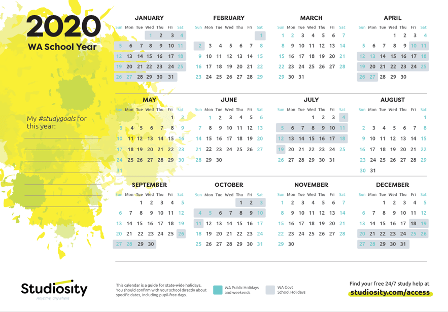 School terms and public holiday dates for WA in 2020 Studiosity